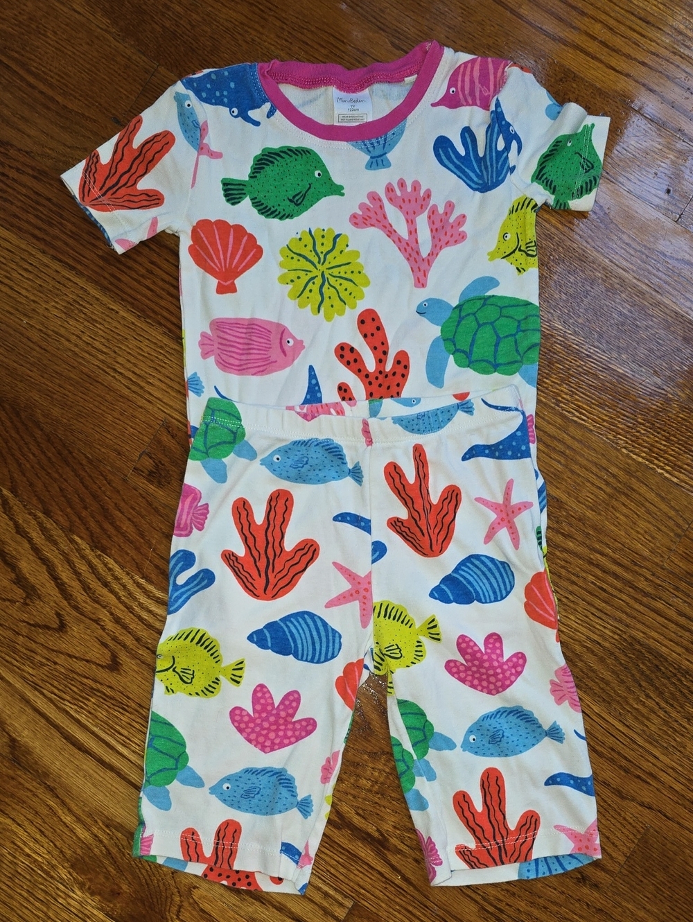Mini Boden White Pajama Set with Multicolor Ocean Prints